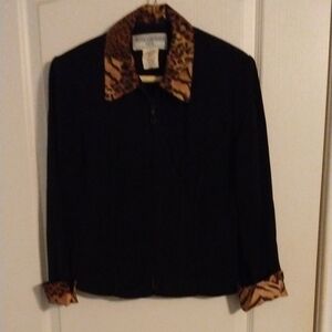Jessica Howard Black Blazer with Leopard Print Accents